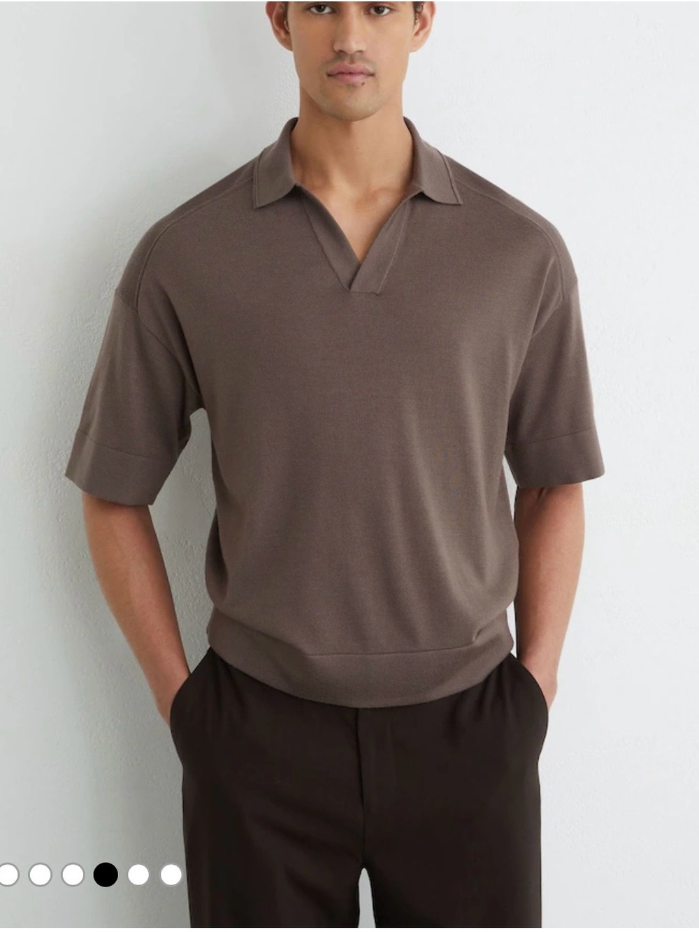 Men's Short-Sleeve Polo Knit in Taupe